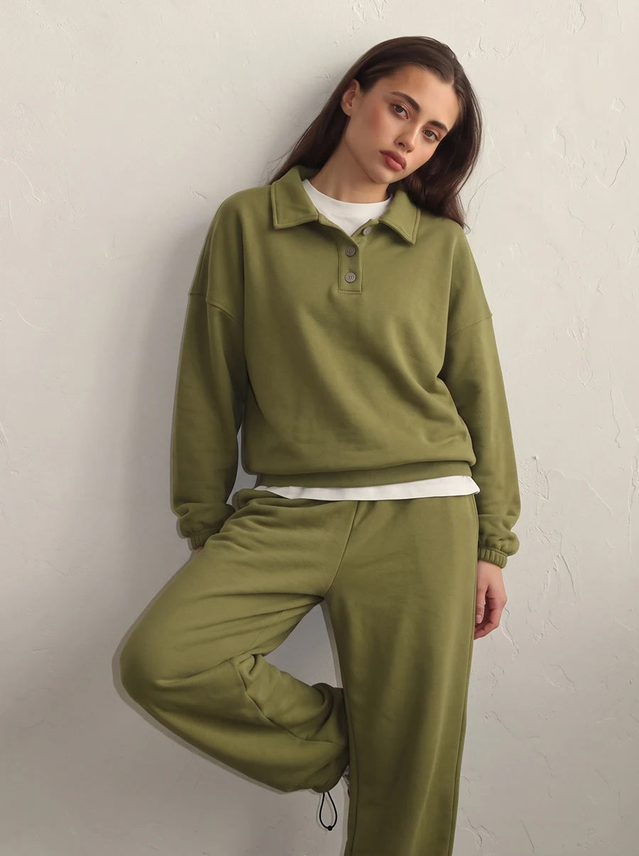 Hirsionsan 2026 Cross border Yellow Hooded Zipper Hoodies Set Casual Cardigan Drawstring Wide Leg Sport Pants Two Pieces Set
