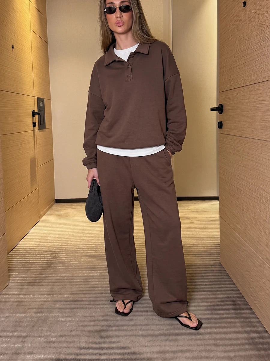 Hirsionsan 2026 Cross border Yellow Hooded Zipper Hoodies Set Casual Cardigan Drawstring Wide Leg Sport Pants Two Pieces Set