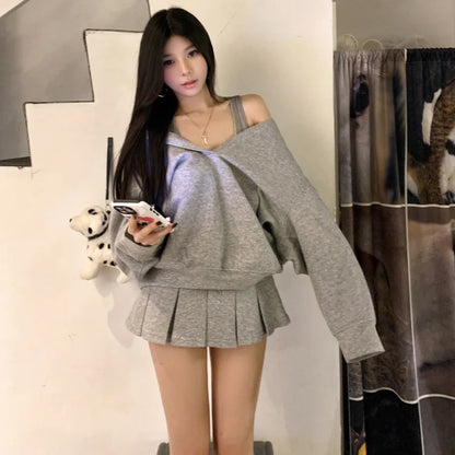 Casual Hooded Pullover Top Women Y2K V-neck Hoodies Solid Harajuku Long Sleeve Hoodie Oversized Tops Female Loose Clothing
